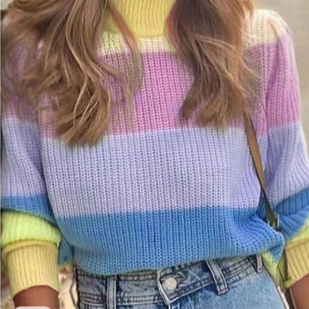AMAZON Pink Colorful Striped Knit Sweater Size S NWOT - Picture 2 of 8
